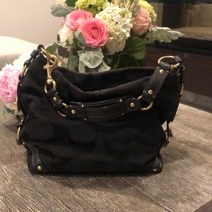 Coach Carly Signature Monogram Black Hobo Bag
